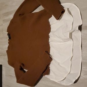J. CREW COFFEE BROWN WOOL KNIT LAYERED BLOUSE SWEATER - SIZE XS